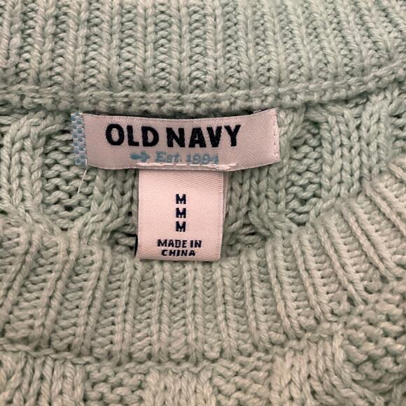 Old Navy textured fisherman sweater Mint Green Honeycomb knit pullover cotton M - Picture 6 of 13